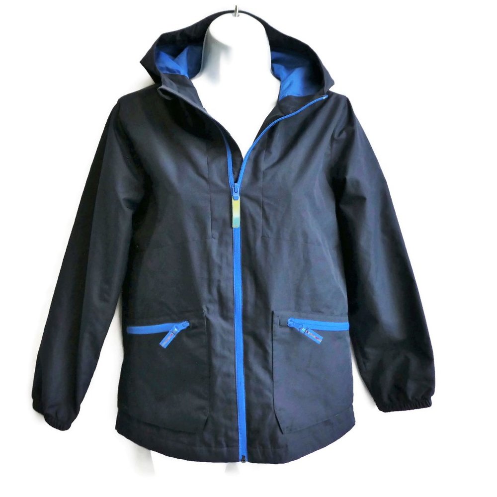 Navy Rain Jacket Champion Hood Secure Zipper Pockets Cape Mesh Back M 8 10